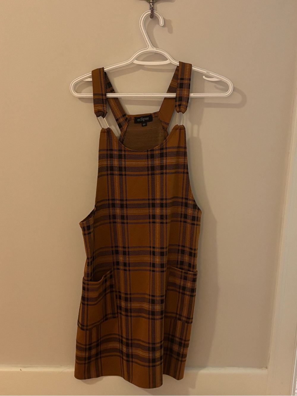 Eclipse Plaid Mini Pinafore Dress in Mustard and Black